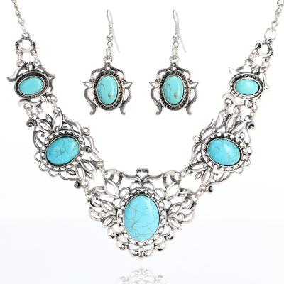 China Hot Selling TRENDY Bohemia Plated Silver Turquoise Stainless Steel Piercing Jewelry Sets for sale