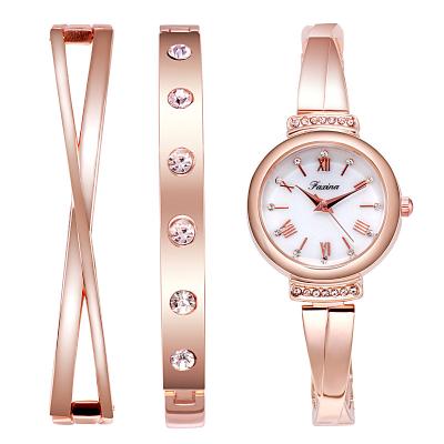 China Waterproof Women's Premium Crystal Accented Rose Gold-Tone Waterproof Designer And Silver-Tone Bracelet Women Watch And Bracelet Set Watches for sale