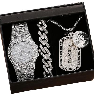 China New Automatic Date Necklace Bracelet Watch Box Hip Hop Quartz Watches Ladies Shaping Diamond Wrist Watch Casual Set for sale