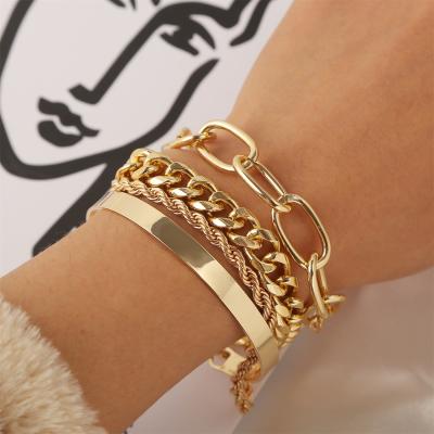 China New Hot Selling Punk 4 Layers Bracelets Gold Metal Layered Statement Thick Minimalist Plated Chunky Chain Punk Bracelet for sale