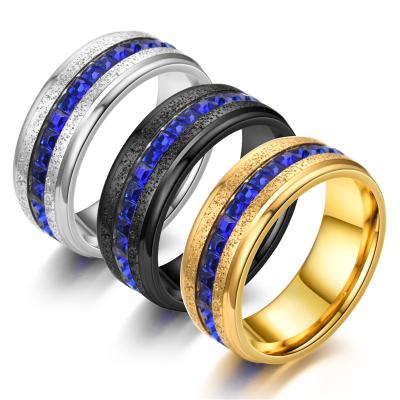 China CLASSIC Create Sales High Quality Luxury Brand Jewelry For Men Women Couple Titanium Stainless Steel Blue Diamond Classic Ring for sale