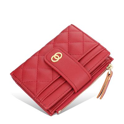 China New fashion PU simple design waterproof ladies pinch short soft women genuine leather wallets best quality for sale