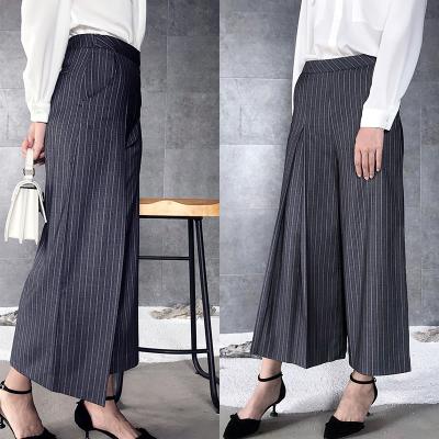 China Viable Clothing Manufacturers Logo High Quality Office Wear Custom Ladies Strips Pants Loose Plus Size Wide Leg Pants For Women for sale