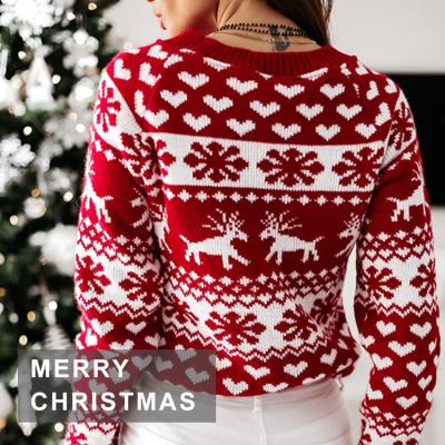 China 2021 Wholesale New Product Anti-wrinkle Red Elks Print Christmas Sweater For Women for sale