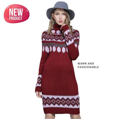 China Winter Autumn Women Christmas Long Sleeve Bodycon Sweater Loose Red Thick O-Neck Elegant Party Dress Anti-wrinkle for sale