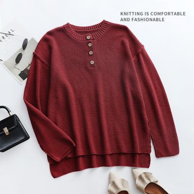 China Anti-Wrinkle High Quality Dresses Stand Collar V Neck Fall 2021 Women Clothes Fashionable Tops Knit Sweater for sale