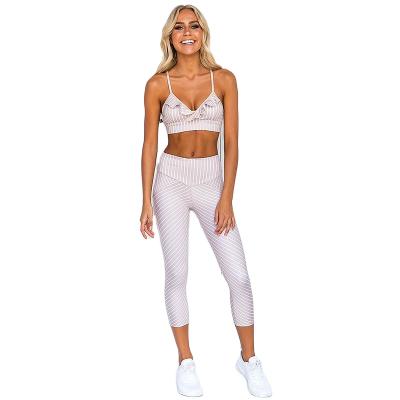 China Breathable Striped Suit Sling Sports Bra Pants Womens Tight Workout Unique Yoga Set for sale