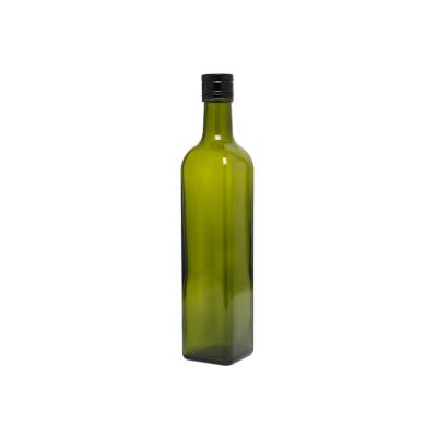 China Frying Oil 250ml 500ml 750ml 1L Green Square Olive Oil Glass Bottle With Metal Lid for sale