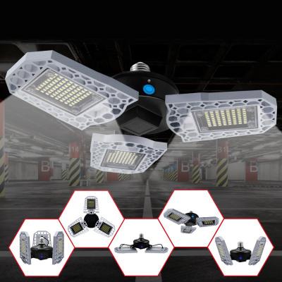 China 120W 12000Lms Warehouse Rise Light Motion Sense Deformable E26, E27 3 Sheets Led Garage Light for sale