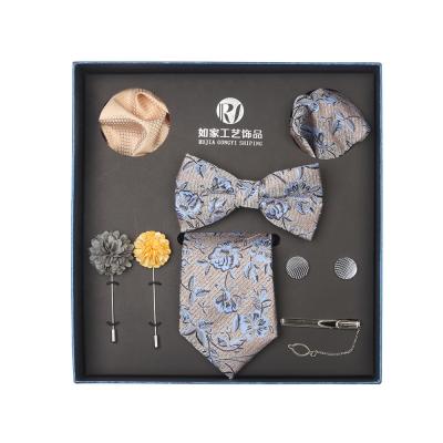 China Fashion Mens Ties Colorful Floral Handkerchief Brooch Cufflink Set With Gift Box 145*7.5cm (57*2.9