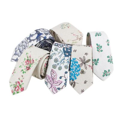 China Custom Cotton Canvas Novelty Mens Colorful Floral Cotton Neck Ties For Wedding Party for sale