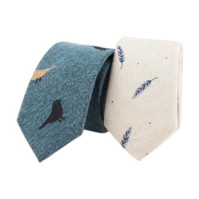 China Cotton Fashion Cute Bird Leaf Pattern Cartoon Cotton Printed Neck Ties For Youth for sale