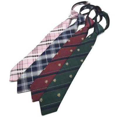 China Handmade Polyester Latest Fashion Check Polyester Zipper School Tie For Kids Children for sale