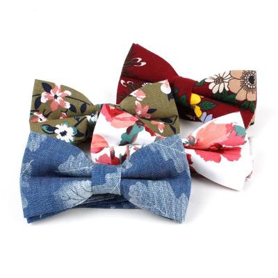 China New Trendy Casual Floral Pattern Cotton Adjustable Bowties For Adults for sale