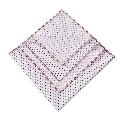 China New Design Custom Mens 100% Cotton Dot White Pocket Squares With Black Dots for sale