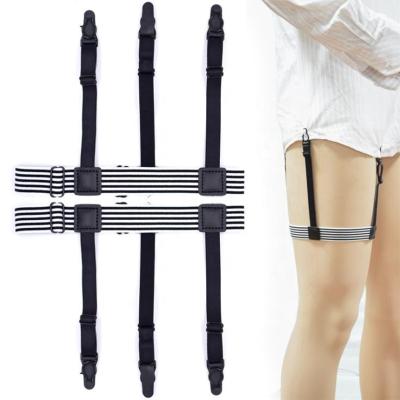 China wholesale mens 70%polyester+20%rubber band+10%PU black white stripe non-slip lock retains adjustable shirt garter suspender for sale