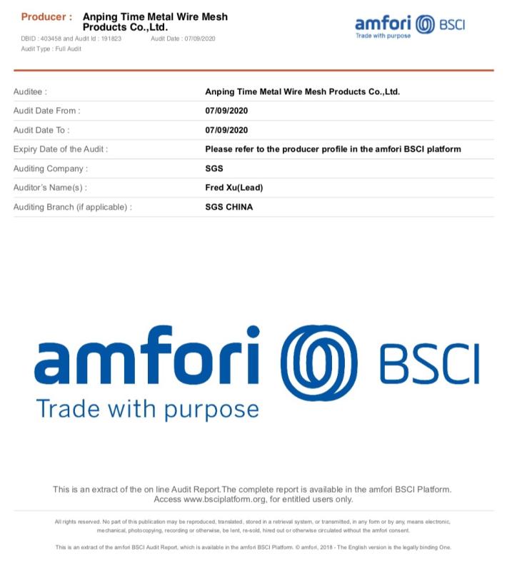 BSCI - Anping Time Metal Wire Mesh Products Co., Ltd.