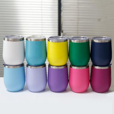 China Disposable Custom Logo 12oz Stainless Steel Vacuum Wine Cups 304 Tumbler Stealless Insulated Cups With Lid Straw for sale