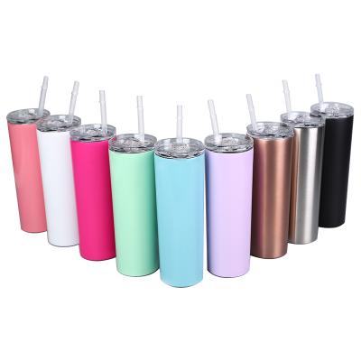 China Custom Vacuum Insulated Double Wall 20oz Stainless Steel Travel Mug Lean Metal Tumbler Straight Matte Glitter Disposable With Lid Straw for sale