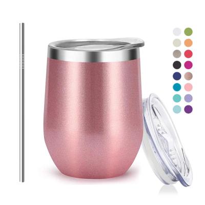 China 12oz Disposable Personalized Wholesale Custom Travel Egg Powder Coated Insulated Stainless Steel Rose Gold Gift Wine Tumbler With Lid for sale