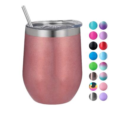 China Wholesale 12 oz Double Wall Bargain Egg Shape Glass Custom Stealless Stainless Vacuum Insulated Wine Tumbler With Straw for sale