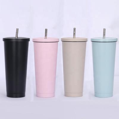 China Sustainable 26oz Coffee Mug With Metal Straw , 750ml Stainless Steel Straw Tumbler Curved Shape With Customized Printing for sale