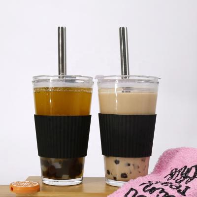 China Custom Viable Reusable Big Borosilicate Glass Sealer Large Borosilicate Bubble Tea Bubble Tea Boba Milktea Mason Jar Coffee Tumbler Cup With Straw for sale