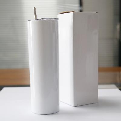 China Disposable Double Wall Non-Tapering Stainless Steel White Lean Straight Steel Vacuum Tumbler With Lid for sale