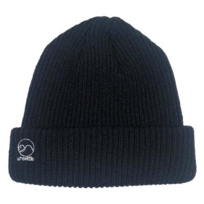 China NEW JOINT Hot Sale OEM Design Unisex Acrylic Black Thick Knit Winter Warm Hats Chunky Smile Custom Embroidery Knit Beanie for sale