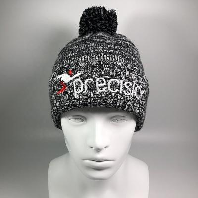 China Manufacture JOINT hot sale OEM acrylic unisex gray thick knit hat with custom flip logo embroidery winter beanie women pom pom for sale