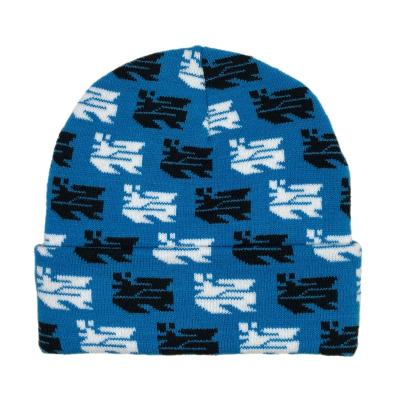 China OEM COMMON manufacturer high quality unisex knit custom made winter warm hats all over print jacquard colorful logo multi color beanie for sale