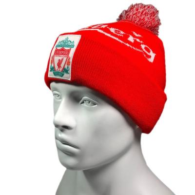 China OEM COMMON high quality acrylic soccer custom bobble orange winter knit print custom design hat sublimation sporty beanie for sale