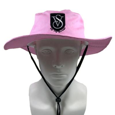 China OEM high quality fashion cotton fashion design unisex pink sunshade wide brim fisherman hat with embroidery logcustom bucket hat with string for sale