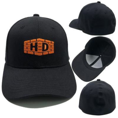 China OEM COMMON high quality fashion cotton embroidery design 6 panel unisex black sports hats back full closed fitted hats with custom logo for sale