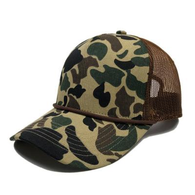 China OEM Fashion COMMON Cotton 5 Panel Unisex Gorras Mesh Camouflage Sports Hat With Print Design Logo Custom Trucker Golf Hat With Rope for sale