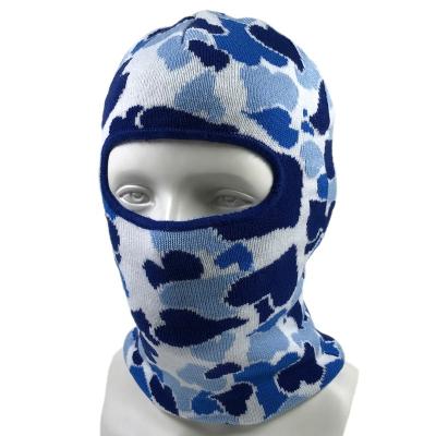 China OEM JOINT Popular Acrylic Unisex Knit Warm Winter Full Face Cover One Hole Balaclava Custom Jacquard Hearts Design Blue Camouflage Ski Mask for sale