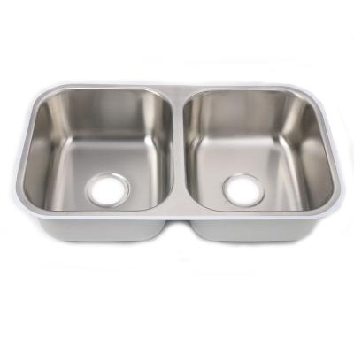 China Without Faucet Undermount Equal Double Bowl Custom Handmade Stainless Steel Kitchen Sink for sale