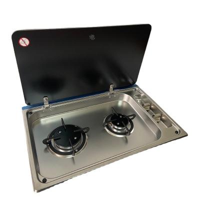 China Gas Stoves Stainless Steel Two Burner Gas Stove with Safety Glasses Lid for RV Camping Caravan Motorhome for sale