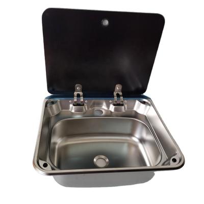 China With Faucet RV Caravan Accessories 420mm Tempered Glass Cover Kitchen Sink Square Single Bowl RV Sink for sale