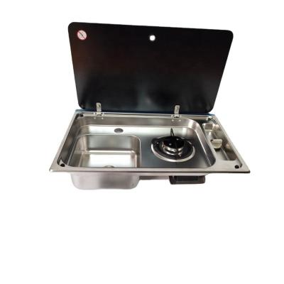 China Gas Cookers Stainless Steel Single Burner Gas Stove and Go Down Combo with Tempered Glass Lid for RV Caravan Yacht for sale