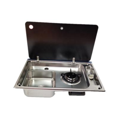 China Gas Stoves 304 Stainless Steel Tempered Glass Gas Stove SS Combine Sinks For RV Yacht Caravan for sale