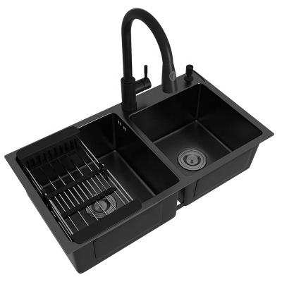 China Without Faucet Custom Size Above Counter Kitchen Sink 304 Stainless Steel Luxury Black Kitchen Sink for sale