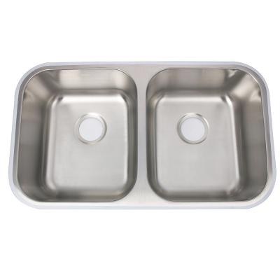 China Without Faucet 18G Factory Price Double Bowl Stainless Steel Undermount Kitchen Sinks for sale