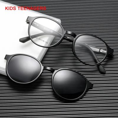 China Durable China Manufacture Direct In Retro Round Optical Frame Kids Stock Magnetic Clip On Glasses With Polarized Sunglasses Lens for sale