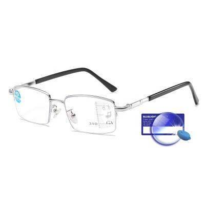 China Custom Brand Half Metal Anti Glass Light Blue Retractable Eye Frame Men's Multifocal Foldable Reading Glasses For Men for sale