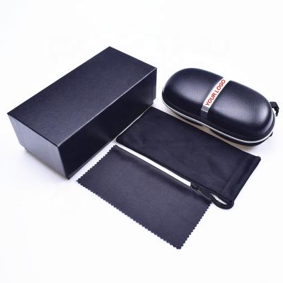 China Small MOQ luxury PU eyewear eyeglass case luxury leather packaging custom logo large support with microfiber pouch for sale