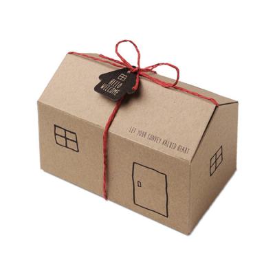 China Recyclable Wonderful Custom Handmade Kraft Paper Box House Shape Packaging With Ribbon Cake Gift Box Kraft Paper Box Gift for sale