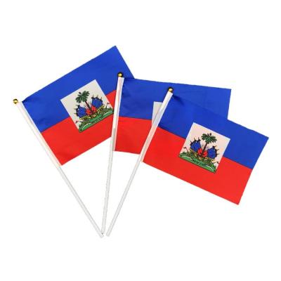 China Manufacturer Wholesale Hanging 68D Polyester 14*21cm Haitian Flag, Custom Mini Pole Hand Waving Haiti Flag for sale