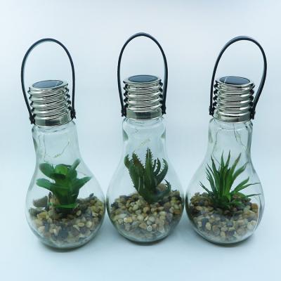 China Sunlight sensor indoor outdoor lighting portable hanging solar xmas home LED bottle tube jar light with green plant inside for sale