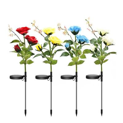 China Kanlong 3 heads flower shaped outdoor solar powered LED decoration spike flower lamp for sale